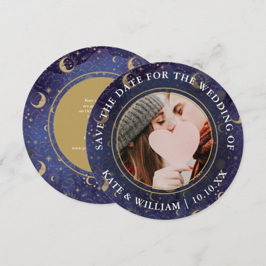 Celestial Spiritueel Gouden Sterren Maan Sterren B Save The Date (Voorkant / Achterkant)