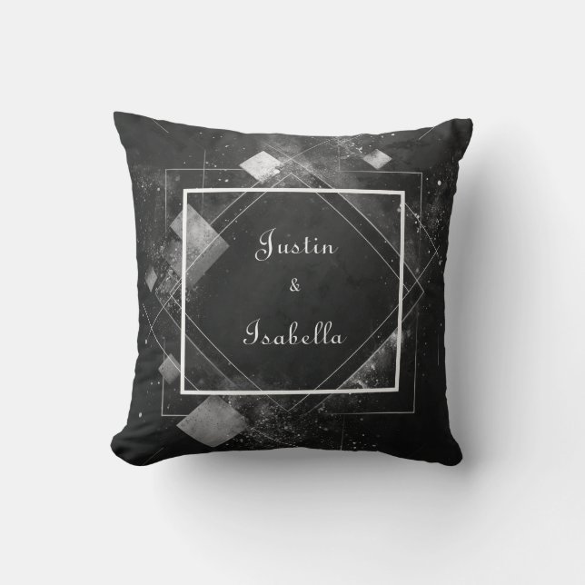 Celestial Splash Geometrische Elegante Zwarte Huwe Kussen (Voorkant)