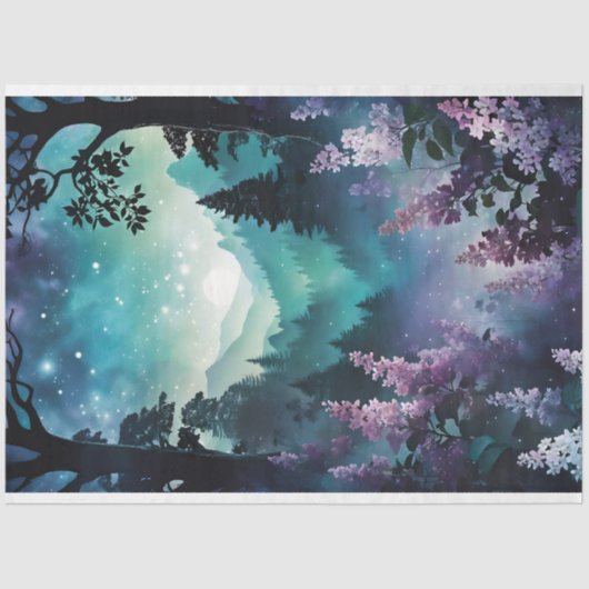 Celestial Spring Dromerig Lila bloemenlandschap Tissuepapier (Voorkant)