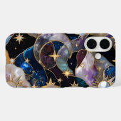Celestial StainedGlass iPhone Case Moon Stars Gold (Achterkant (horizontaal))