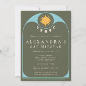Celestial Star Green Blue Modern Bat Mitzvah Invi Kaart (Voorkant)
