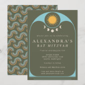 Celestial Star Green Blue Modern Bat Mitzvah Invi Kaart (Voorkant / Achterkant)