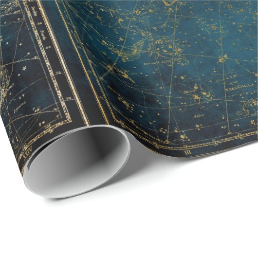 Celestial star map constellation blue gold Melkweg Cadeaupapier (Rol Hoek)
