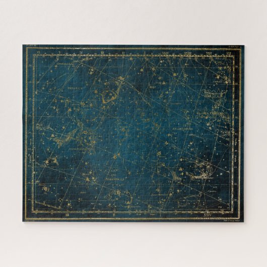 Celestial star map constellation blue gold Melkweg Legpuzzel (Horizontaal)