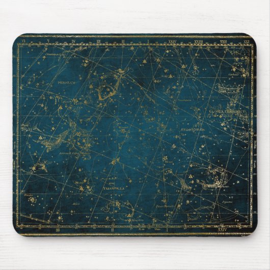 Celestial star map constellation blue gold Melkweg Muismat (Voorkant)