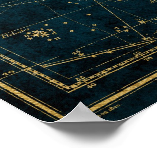 Celestial star map constellation blue gold Melkweg Poster (Hoek)