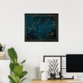 Celestial star map constellation blue gold Melkweg Poster (Thuiskantoor)