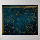 Celestial star map constellation blue gold Melkweg Poster (Voorkant)