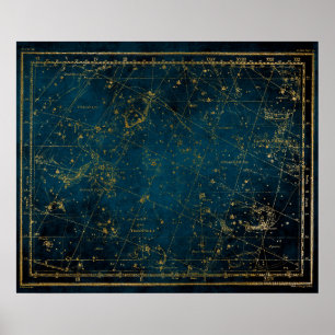 Celestial star map constellation blue gold Melkweg Poster
