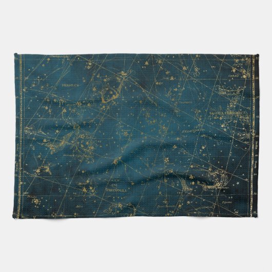 Celestial star map constellation blue gold Melkweg Theedoek (Horizontaal)