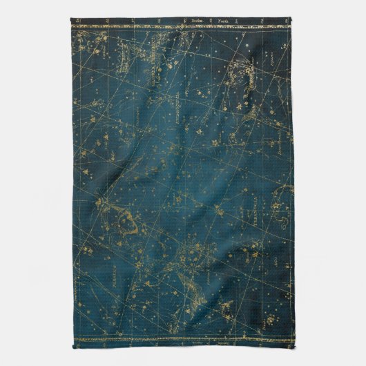 Celestial star map constellation blue gold Melkweg Theedoek (Verticaal)