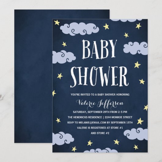 Celestial Star-Thleed Night Sky Blue Baby shower Kaart (Voorkant / Achterkant)