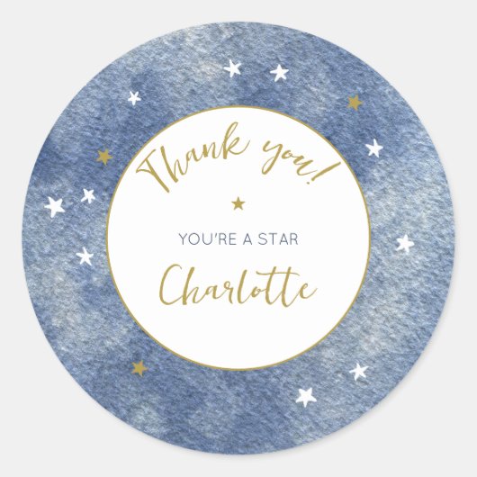 Celestial Star Waterverf Gepersonaliseerd Dank U Ronde Sticker (Voorkant)