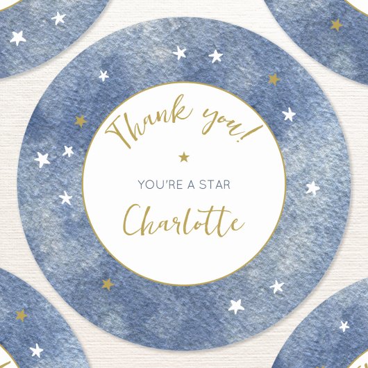 Celestial Star Waterverf Gepersonaliseerd Dank U Ronde Sticker
