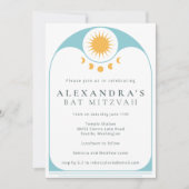Celestial Star Yellow Blue Modern Bat Mitzvah Kaart (Voorkant)