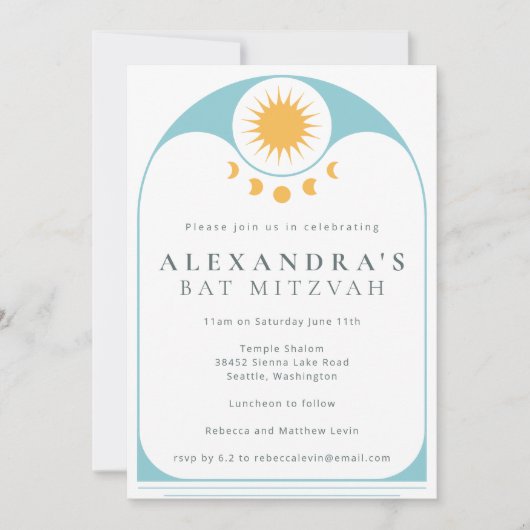 Celestial Star Yellow Blue Modern Bat Mitzvah Kaart (Voorkant)