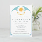 Celestial Star Yellow Blue Modern Bat Mitzvah Kaart (Staand voorkant)