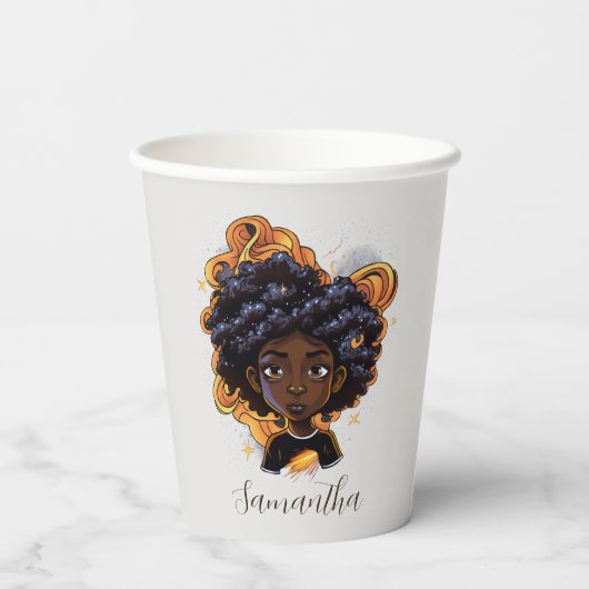 Celestial Starry Afro Woman Papieren Bekers (Achterkant)