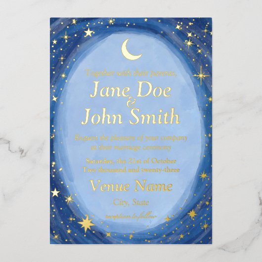 Celestial starry bruiloft nodigartsy folie inv folie uitnodiging (Voorkant)