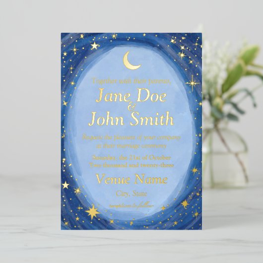 Celestial starry bruiloft nodigartsy folie inv folie uitnodiging (Staand Voorkant)