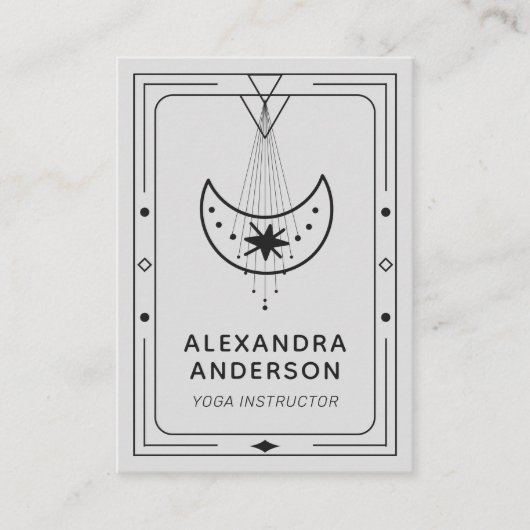 Celestial Starry Crescent Moon Grijs en Zwart Visitekaartje (Voorkant)