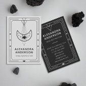 Celestial Starry Crescent Moon Grijs en Zwart Visitekaartje