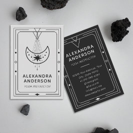 Celestial Starry Crescent Moon Grijs en Zwart Visitekaartje