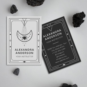 Celestial Starry Crescent Moon Grijs en Zwart Visitekaartje