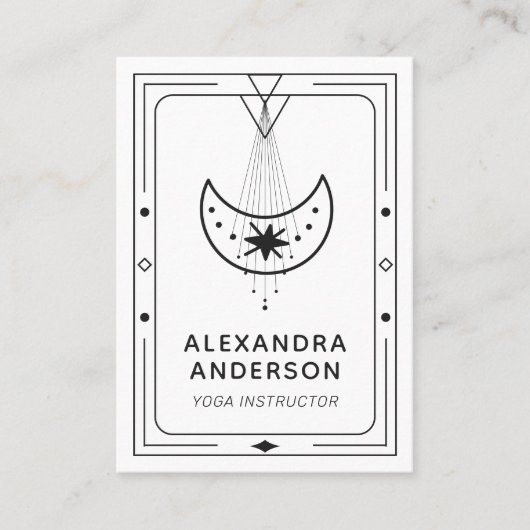 Celestial Starry Crescent Moon zwart en wit Visitekaartje (Voorkant)