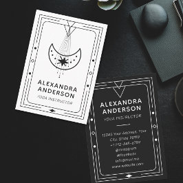 Celestial Starry Crescent Moon zwart en wit Visitekaartje