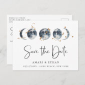 Celestial Starry Moon Phase Bewaar de datum Aankondigingskaart (Voorkant / Achterkant)