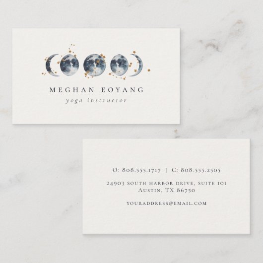 Celestial Starry Moon Phase | Navy Blue Business C Visitekaartje (Voorkant / Achterkant)