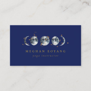 Celestial Starry Moon Phase Navy Blue Visitekaartje