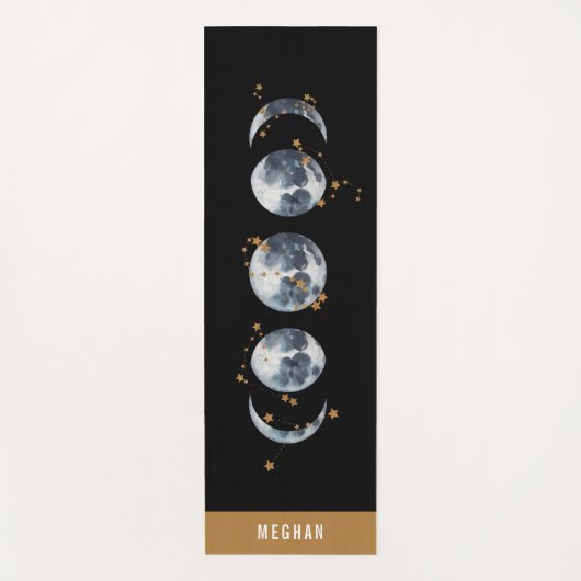Celestial Starry Moon Phase | Zwart Yogamat (Voorkant)