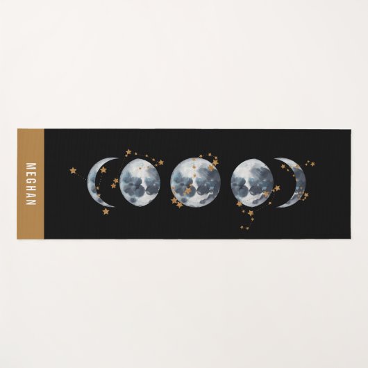 Celestial Starry Moon Phase | Zwart Yogamat (Voorkant (horizontaal))
