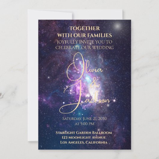 Celestial Starry Night Wedding Invitation Kaart (Voorkant)
