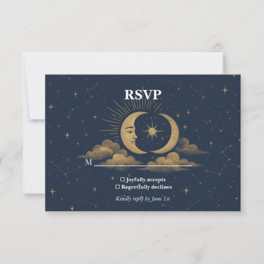 Celestial Starry Night Wedding RSVP Card Kaartje (Voorkant)