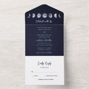 Celestial Starry Sky Moon Phases Celebrate Wedding All In One Uitnodiging
