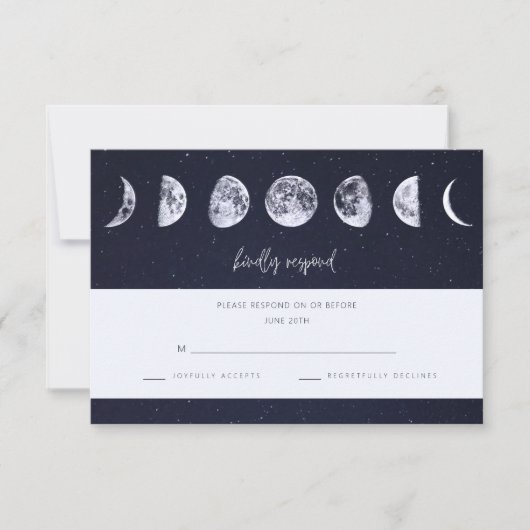 Celestial Starry Sky Moon Phases Wedding RSVP (Voorkant)