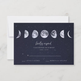 Celestial Starry Sky Moon Phases Wedding RSVP Kaartje