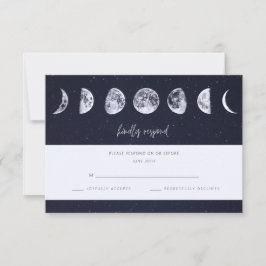 Celestial Starry Sky Moon Phases Wedding RSVP Kaartje