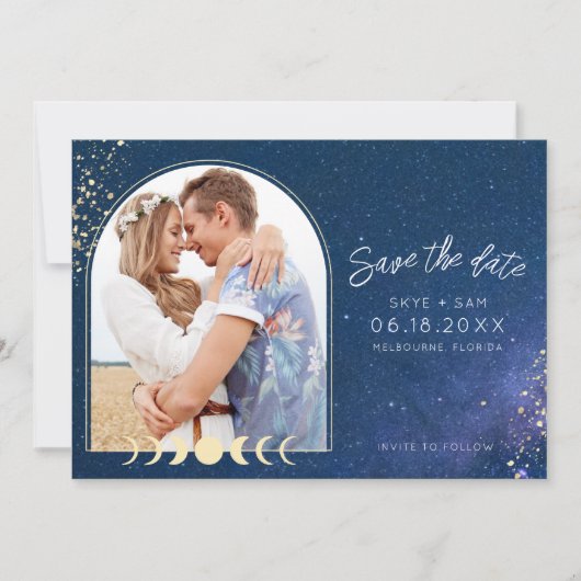 Celestial Starry Sky Romantic Photo Wedding Save The Date (Voorkant)