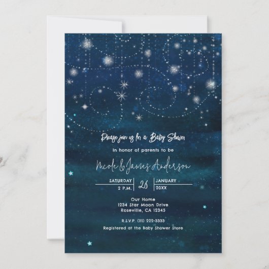 Celestial Starry Sky Swirls Baby shower Invitation Kaart (Voorkant)