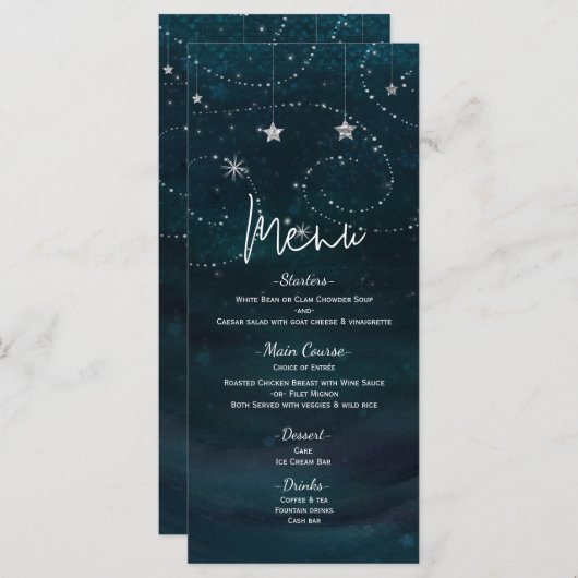 Celestial Starry Sky Swirls & Stars Menu Programma (Voorkant / Achterkant)