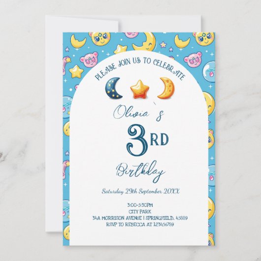 Celestial Stars and Moon Kids Verjaardagsfeest Kaart (Voorkant)