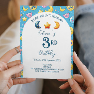 Celestial Stars and Moon Kids Verjaardagsfeest Kaart