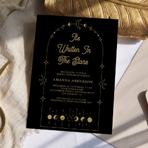 Celestial Stars Black Gold Moon Vrijgezellenfeest Kaart