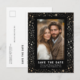 Celestial Stars Black Wedding Bewaar de datum Foto Aankondigingskaart