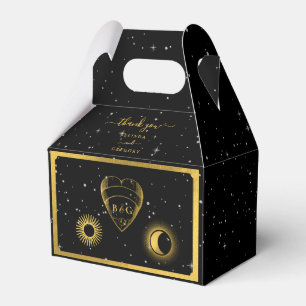 Celestial Stars Crescent Moon Zwart Goud Bruiloft Bedankdoosjes