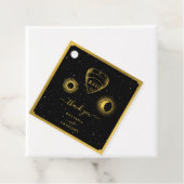 Celestial Stars Crescent Moon Zwart Goud Bruiloft Bedankjes Labels (In situ)